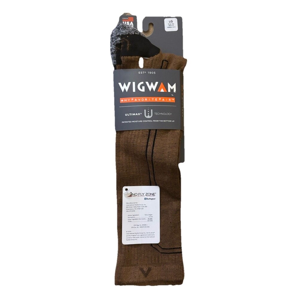 Wigwam Ultimax No Fly Zone Outdoor OTC Socks LG Brown/Black Moisture Wicking
